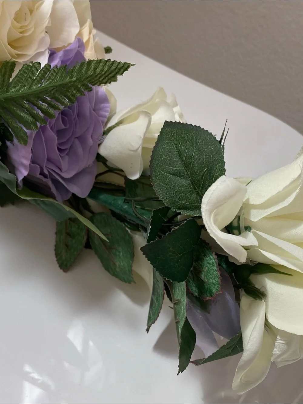 Elegant Cream and Lavender Artificial Rose Cascading Bridal Bouquet